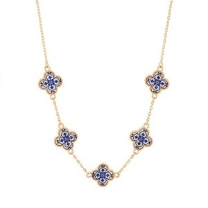 Blue Patterned 5 Clover Necklace